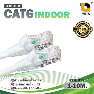 สาย lan CAT6 indoor UTP เดินภายใน LAN Network cable สีขาว ความยาว 1m.-10m.