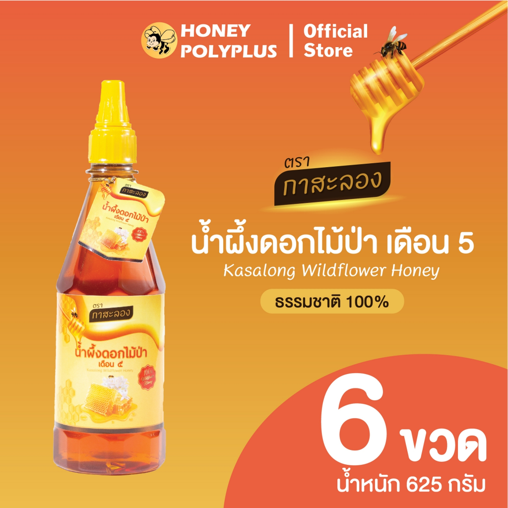 Kasalong Wildflower Honey  625g (Pack of 6) น้ำผึ้งกาสะลอง น้ำผึ้งดอกไม้ป่า  625 กรัม (6 ขวด)