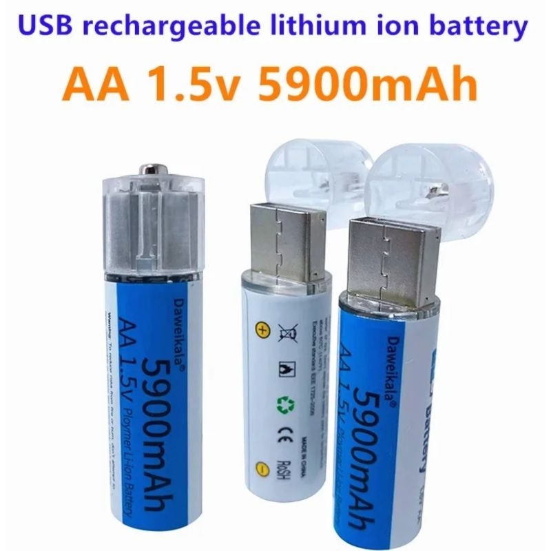 ถ่านชาร์จ AA Rechargable battery 5900 mAh USB Plug ชาร์จเร็ว
