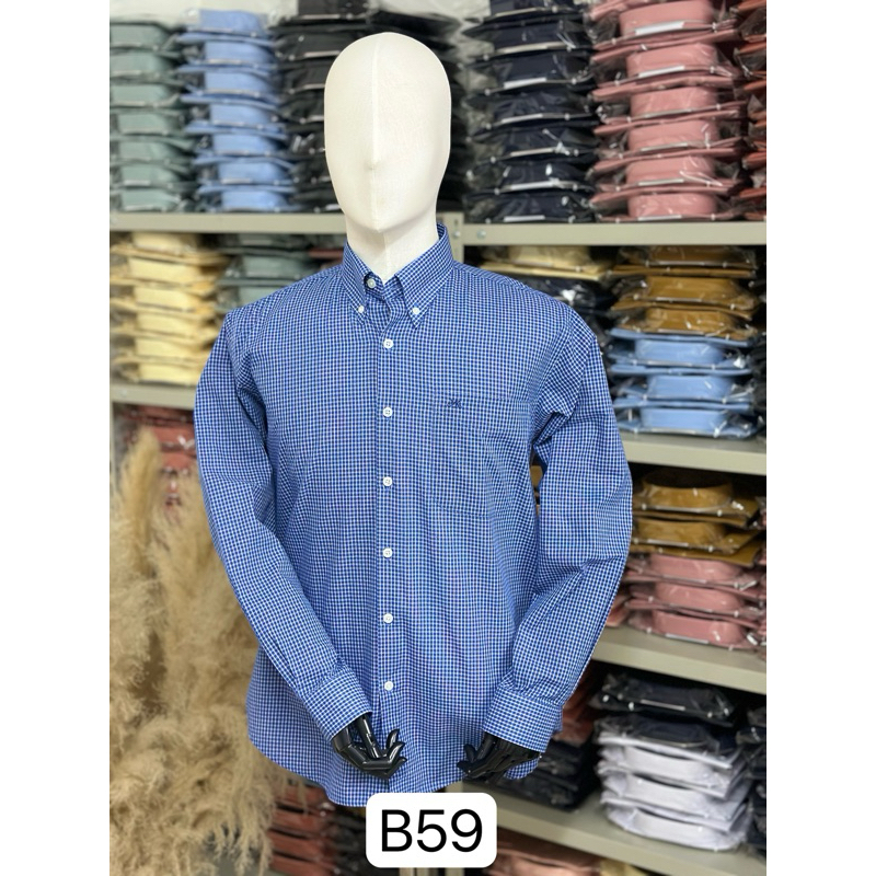 เสื้อเชิ๊ตแขนยาวลายตารางน้ำเงินB59