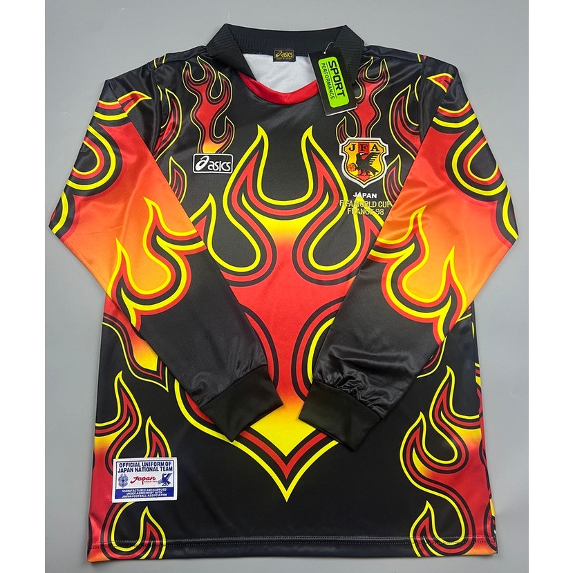เสื้อบอล ย้อนยุค แขนยาว ทีมชาติ ญี่ปุ่น 1998 โกล ลายไฟ Retro Japan Goalkeeper เรโทร คลาสสิค