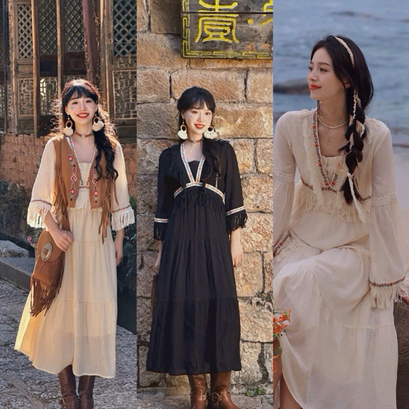 แบบยาว แม๊กซี่เดรสยาว เดรสโบฮีเมี่ยน งานน่ารักลูกคุณสุดๆ