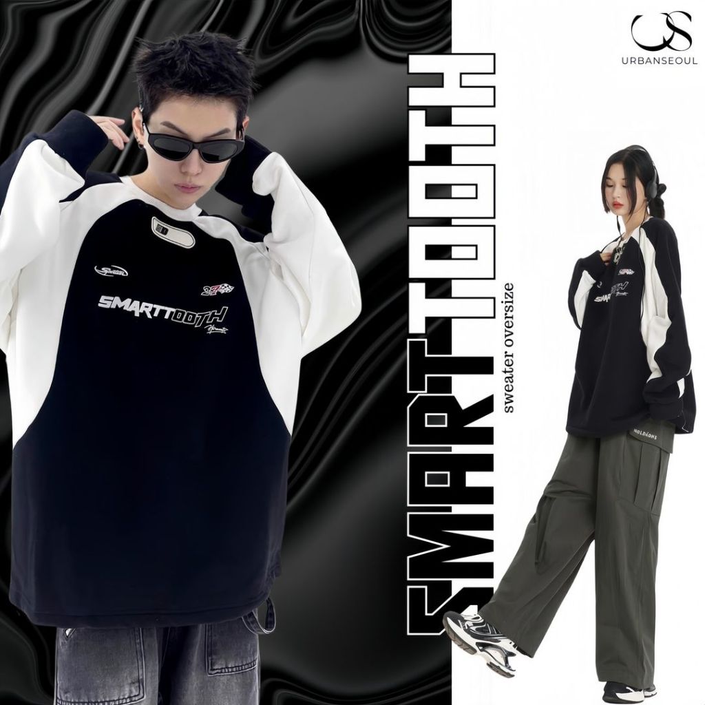 A034 Smarttooth  เสื้อ over size แนว jersey
