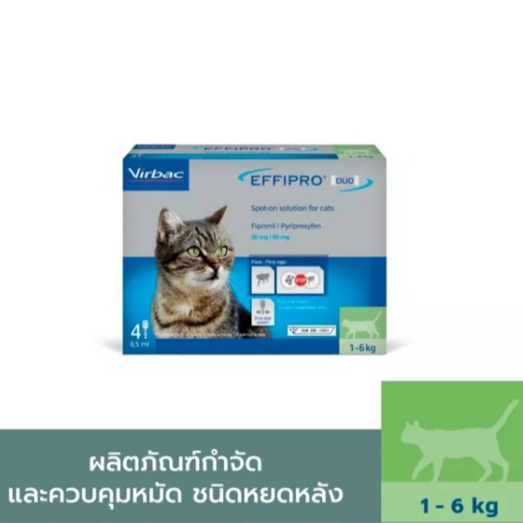(4 หลอด) Virbac Effipro Duo Spot-On ชนิดหยอดหลัง สำหรับแมว 1 - 6 กก.