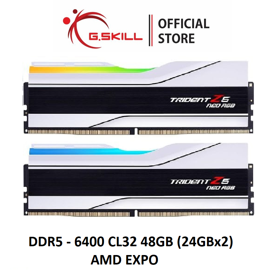 แรม G.SKILL - DDR5-RAM P/C 48/6400 Trident Z5 NEO RGB White (F5-6400J3239F24GX2-TZ5NRW) 24GBx2 (32-39-39-102) for AMD