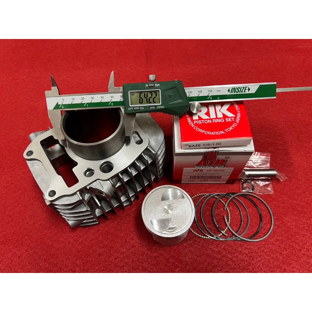 เสื้อสูบwave125 57มิล ปลอกโต64มิล + ลูกAir คาเซ่57 พร้อมหลบ2วาล์ว สำหรับรถWave S/R/I บังลมหัวฉีด รถค