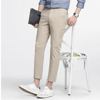 กางเกงสแล็คชาย กางเกงขายาว (slimfit) ผ้ายืดสีขาว