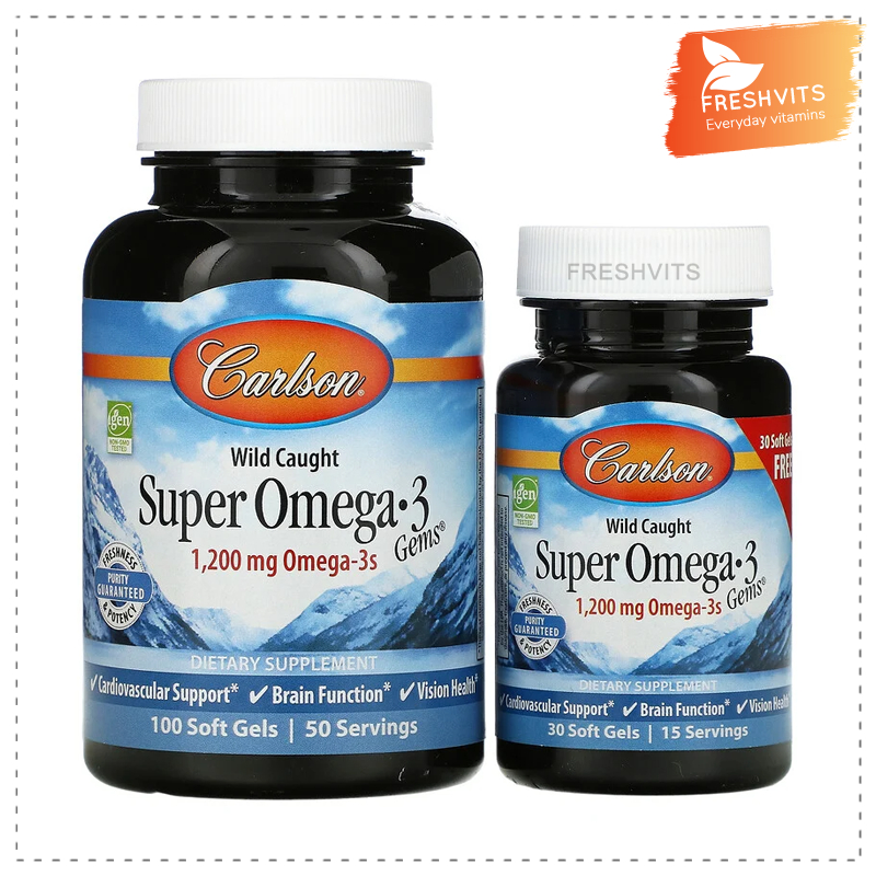 Carlson Labs, Wild Caught, Super Omega-3 Gems, 1,200 mg, 100 + 30 Soft Gels (600 mg per Soft Gel)