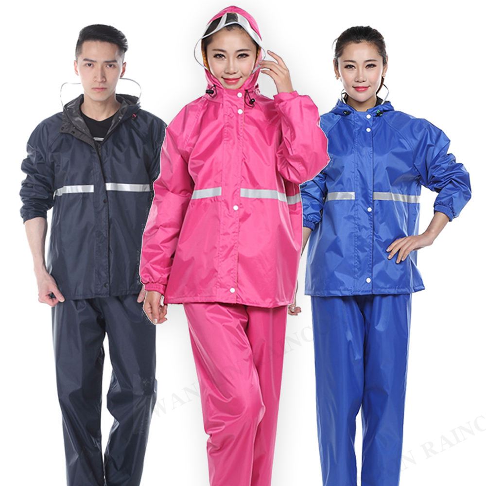 เสื้อกันฝน เสื้อและกางเกงกันฝนสำหรับขี่มอเตอร์ไซค์ กันน้ำ ระบายอากาศได้ มีฮู้ด ชุดกันฝน มีแถบสะท้อนแสง รุ่นหมวกติดเสื้อ