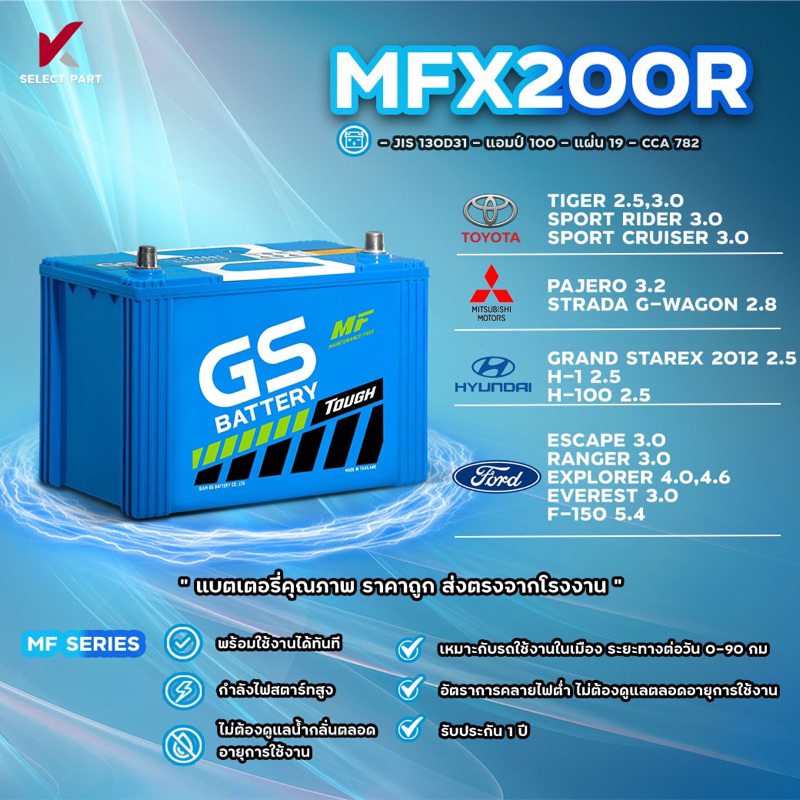 MFX200R , MFX200L ( JIS 130D31) {พร้อมส่ง} GS Battery  แบตเตอรี่พร้อมใช้ อึด มั่นใจ กำลังไฟสตาร์ทสูง พร้อมใช้งานได้ทันที