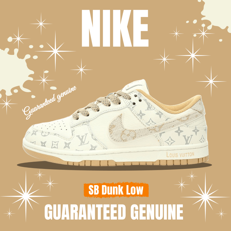 （จัดส่งฟรี）Louis Vuitton x Nike SB Dunk Low"Beige/Khaki/LV Monogram" องเท้าผ้าใบ รองเท้า nike FC1688-164