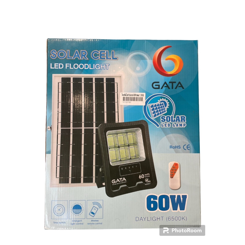 GATA โคมไฟฟลัดไลท์ โซล่าเซลล์ LED 60W DAYLIGHT 6500K พร้อมส่ง