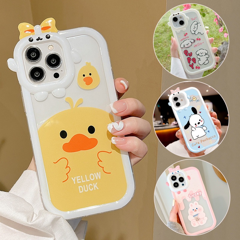 เป็ดเหลืองน่ารัก สำหรับ iPhone 11 15 14 Pro Max X XR Xs 7 8 Plus 13 12 11 Pro Max SE 2020 เคสใสป้องกันซิลิโคนอ่อน