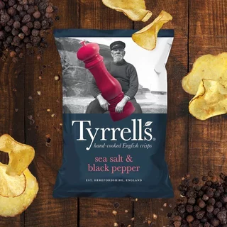 [Best Before 08-Aug-2026]Tyrrells Sea Salt & Black Pepper Sharing Crisps 150g ทิเรลส์ มันฝรั่งอบกรอบรสเกลือทะเลและพริกไท