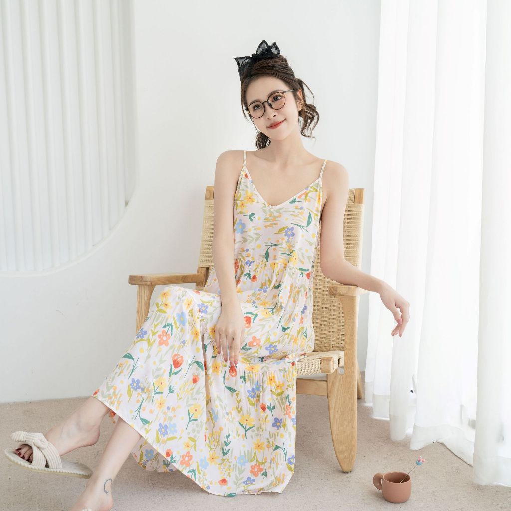 (สินค้าพร้อมส่ง)ชุดเดรสกระโปรง จะใส่เที่ยวใส่นอนก็ได้ เนื้อผ้านุ่มใส่สบาย