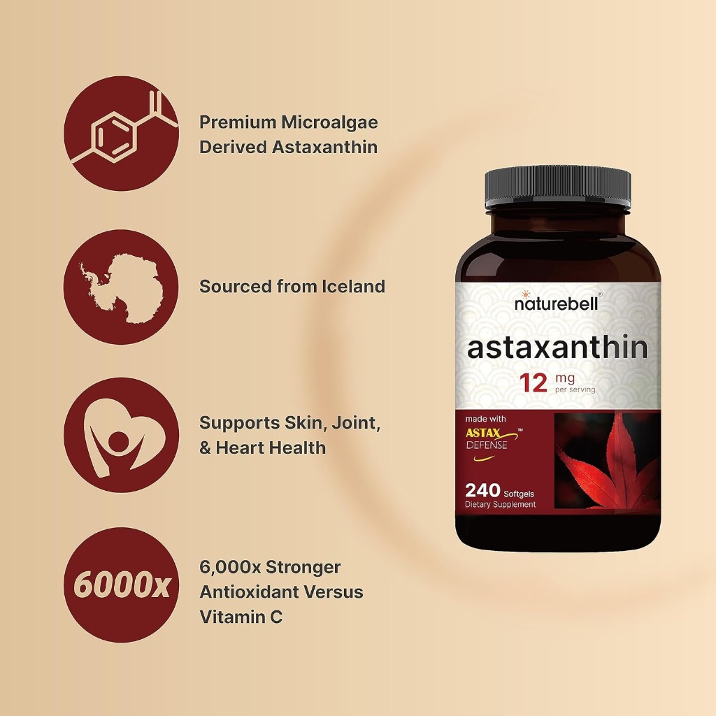 พร้อมส่ง NatureBell Astaxanthin 12mg 240 Softgels Strongly Promotes Skin & Joint Health - รูปที่ 3