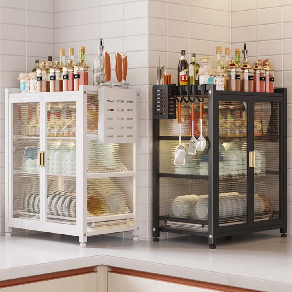 [ประตูแม่เหล็กดูด] ชั้นวางของ ในครัว ตู้เก็บของ ประตูโปร่งใส ดึงออกได้ตามต้องการ ด้านล่างมีถาดรองน้ำทิ้ง TF