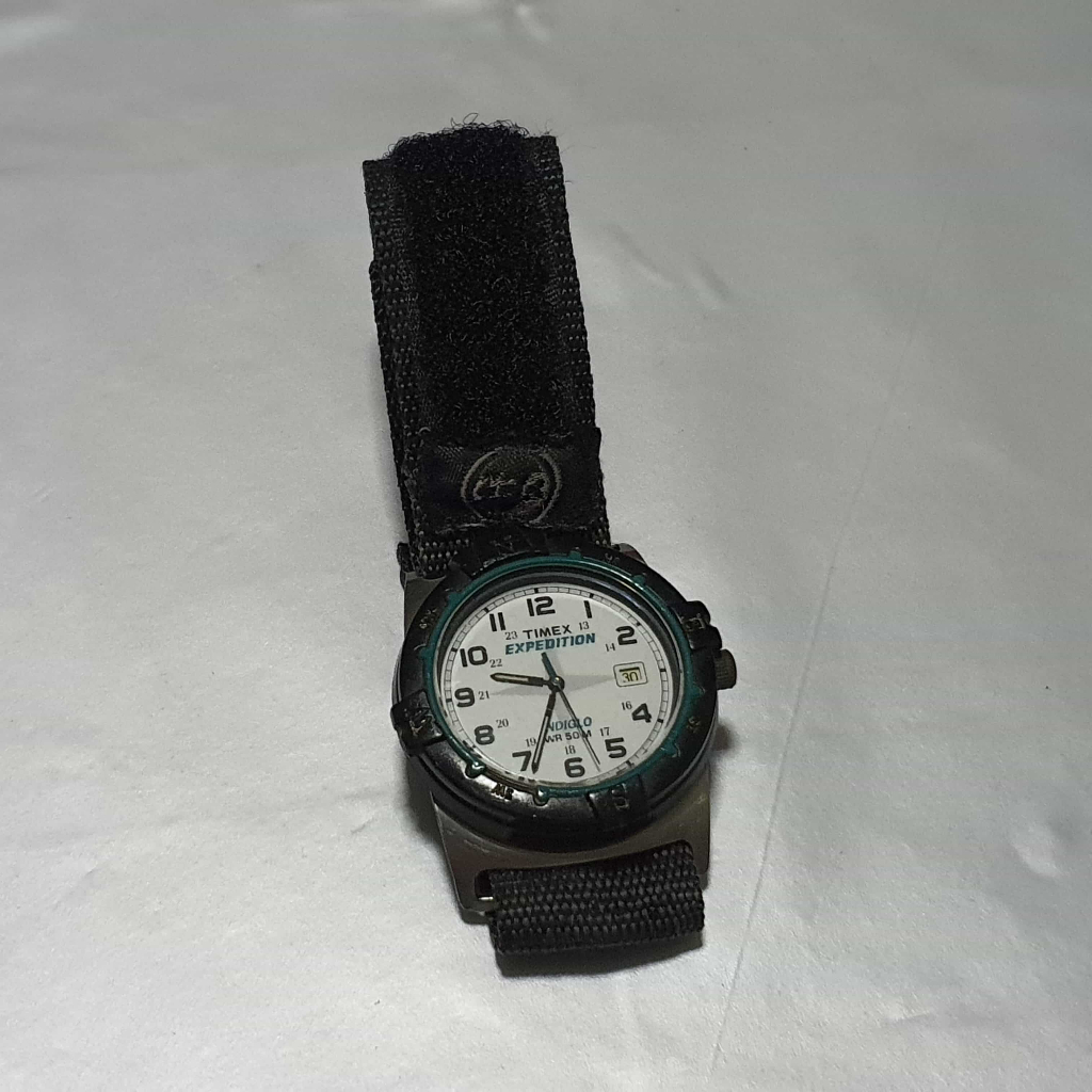 Vintage Timex Expedition Watch Men Silver Tone Date 50M Indiglo New Battery 1999