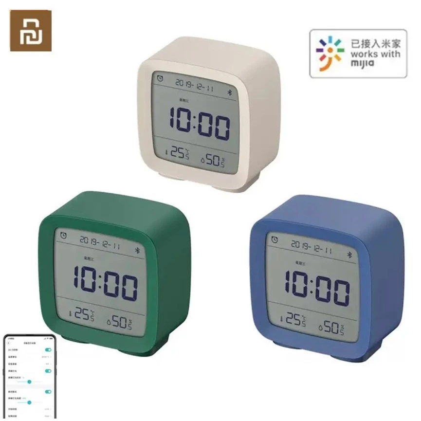 Qingping Cleargrass บลูทูธนาฬิกาปลุกสมาร์ทควบคุมอุณหภูมิความชื้นจอแสดงผลหน้าจอ LCD ปรับ Nightlight