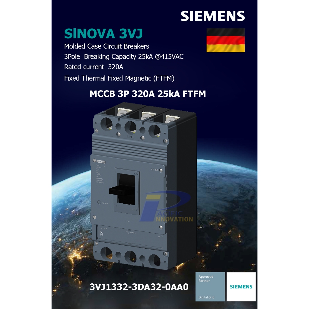 Siemens MCCB Sinova 3VJ13 320A-400A  Icu=25kA, 36kA 55kA@415V Thermal Fixed Magnetic (FTFM)