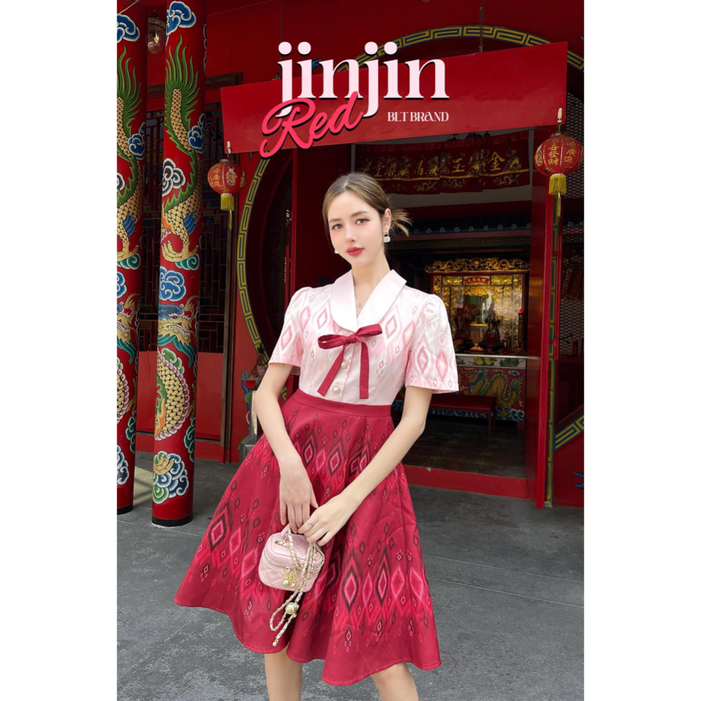 MYT x BLT BRAND : [BT313] : Jinjin Red : Dress เดรสสีแดงลายไทย
