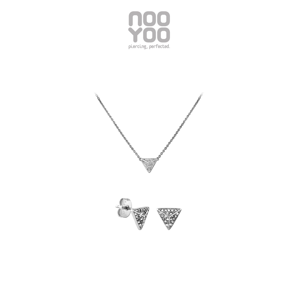 NooYoo เซ็ตสร้อยคอและต่างหู TRIANGLE with CZ Set Surgical Steel