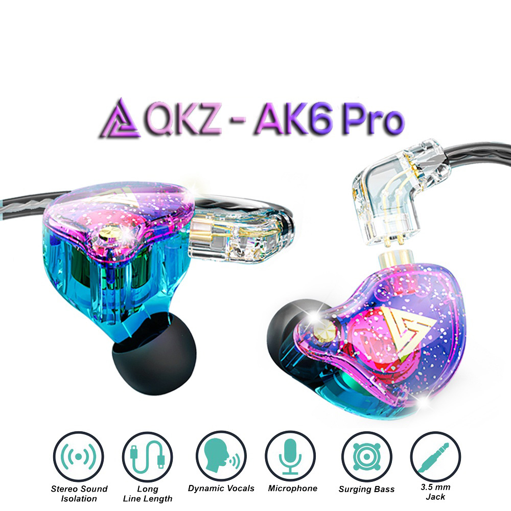 Qkz AK6 ชุดหูฟังไมโครโฟนเบส Sports Earphones Dynamic Earbuds with Microphone Headset Subwoofer Bass AK6 Pro