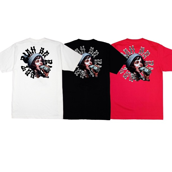QUITEWELL เสื้อยืดแขนสั้น 227 GET RICH GIRL เสื้อผู้ชาย Oversize สี ดำ ขาว แดง วินเทจ