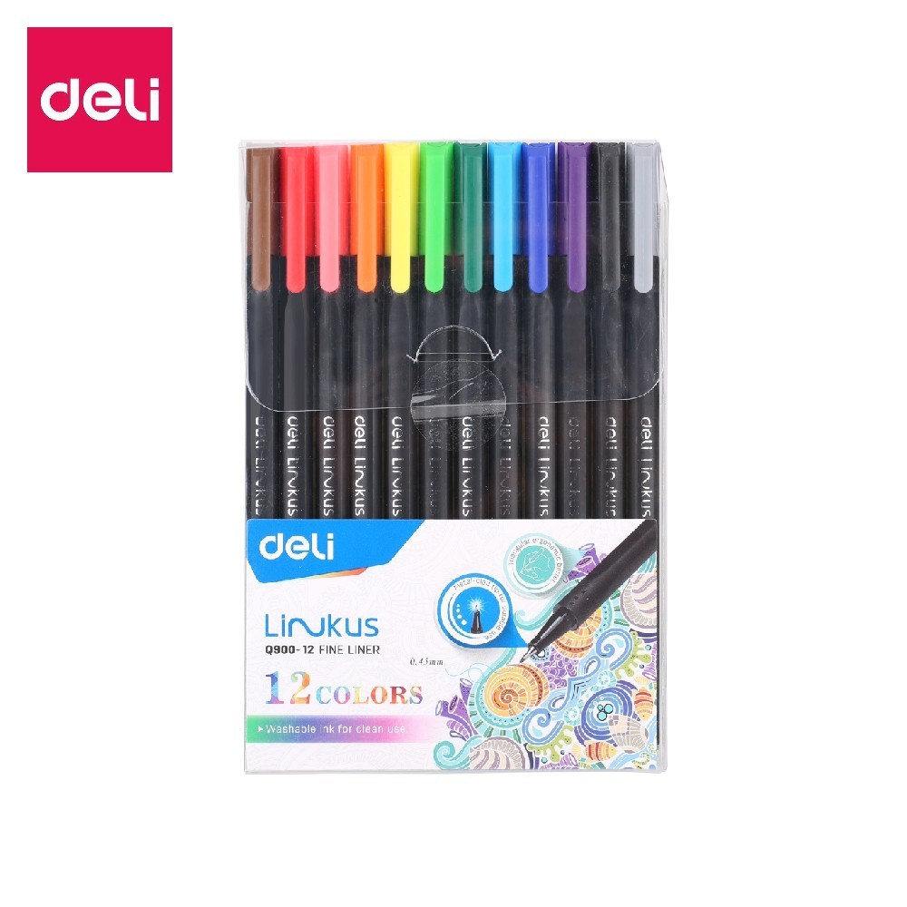 DELI ปากกาหัวเข็ม ชุดปากกาสี ไฟน์ไลน์เนอร์ Deli 12 สี (1 แพ็ค)