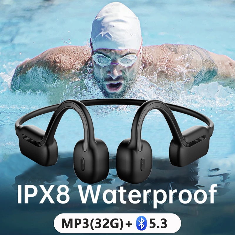 หูฟังการนํากระดูกว่ายน้ํา บลูทูธไร้สาย IPX8 กันน้ํา เครื่องเล่น MP3 ขนาด 32GB หูฟังไฮไฟพร้อมชุดหูฟังไมค์ยน้ำไร้สายหูฟังก