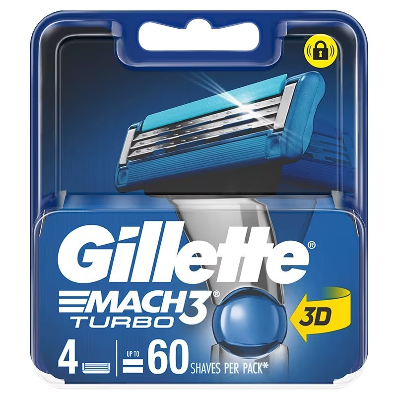 Gillette Mach 3 Turbo (4 ชิ้น / แพ็ค) ยิลเลตต์ มัคทรี เทอร์โบ ใบมีดโกน