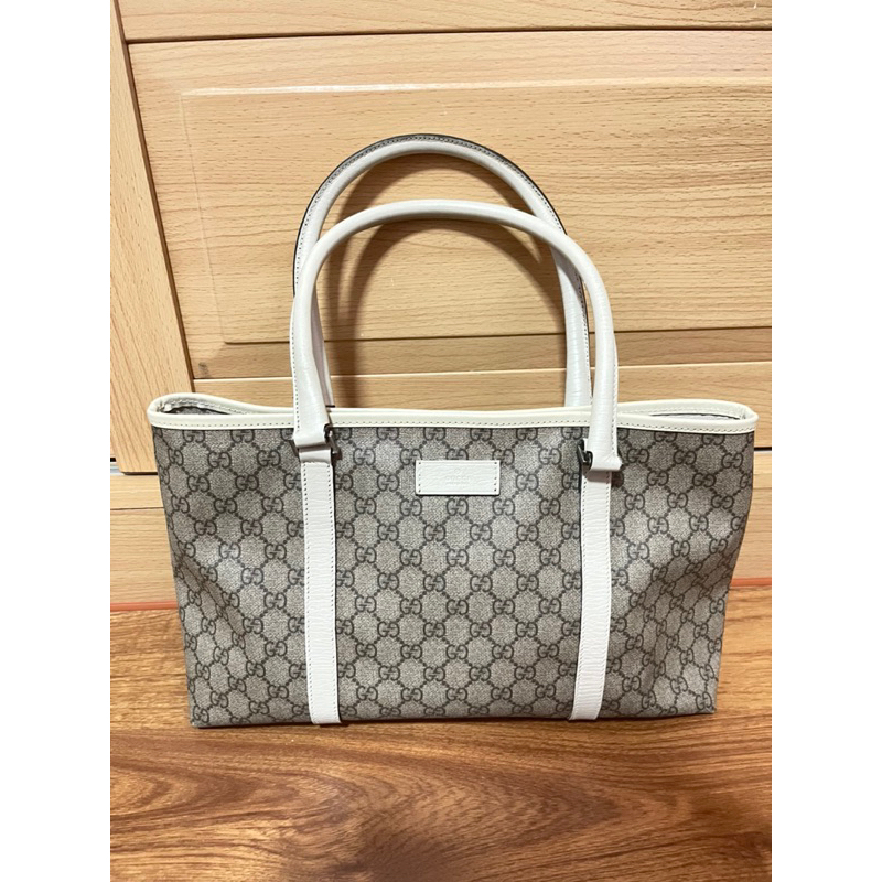 กระเป๋าGucci มือ2 ของแท้ GUCCI GG SUPREME HANDBAG TOTE BAG  BEIGE WHITE