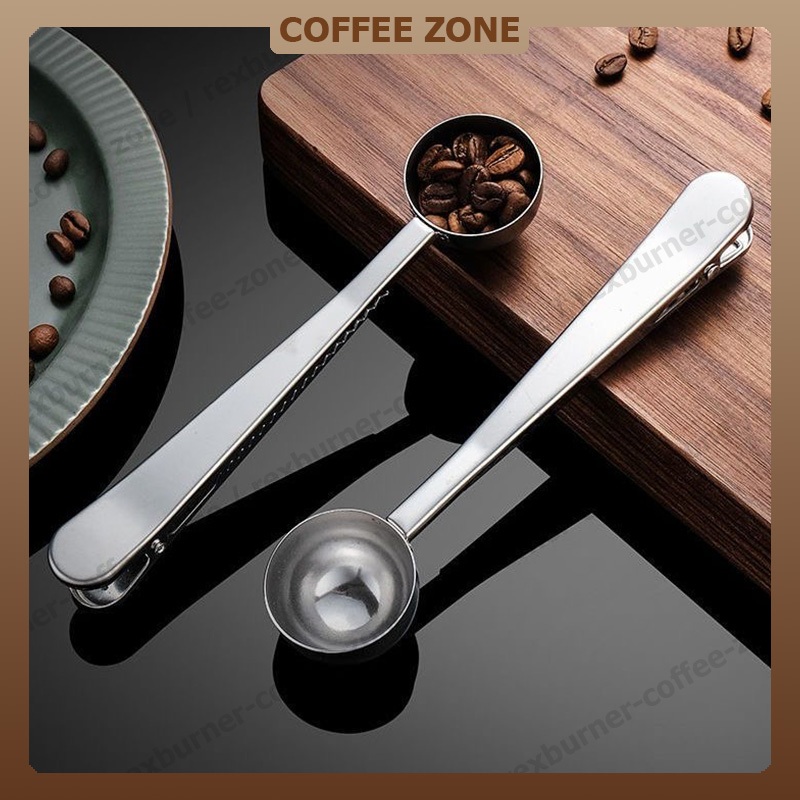 【สินค้าพร้อมส่ง】ช้อนตวงกาแฟ 10g ด้ามจับมีที่หนีบ ช้อนตักกาแฟ 2อิน1 ช้อนตวงสแตนเลส ที่หนีบถุง