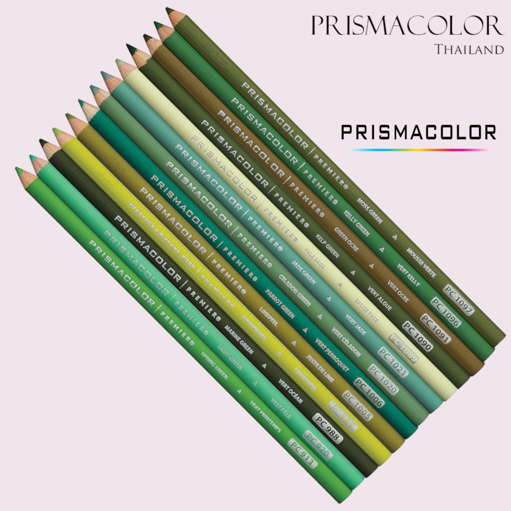 ดินสอสีไม้ กันน้ำ ระบายนุ่มลื่น Prismacolor Premier Soft Core จำหน่ายแยกแท่ง (กลุ่มสีเขียว 1)