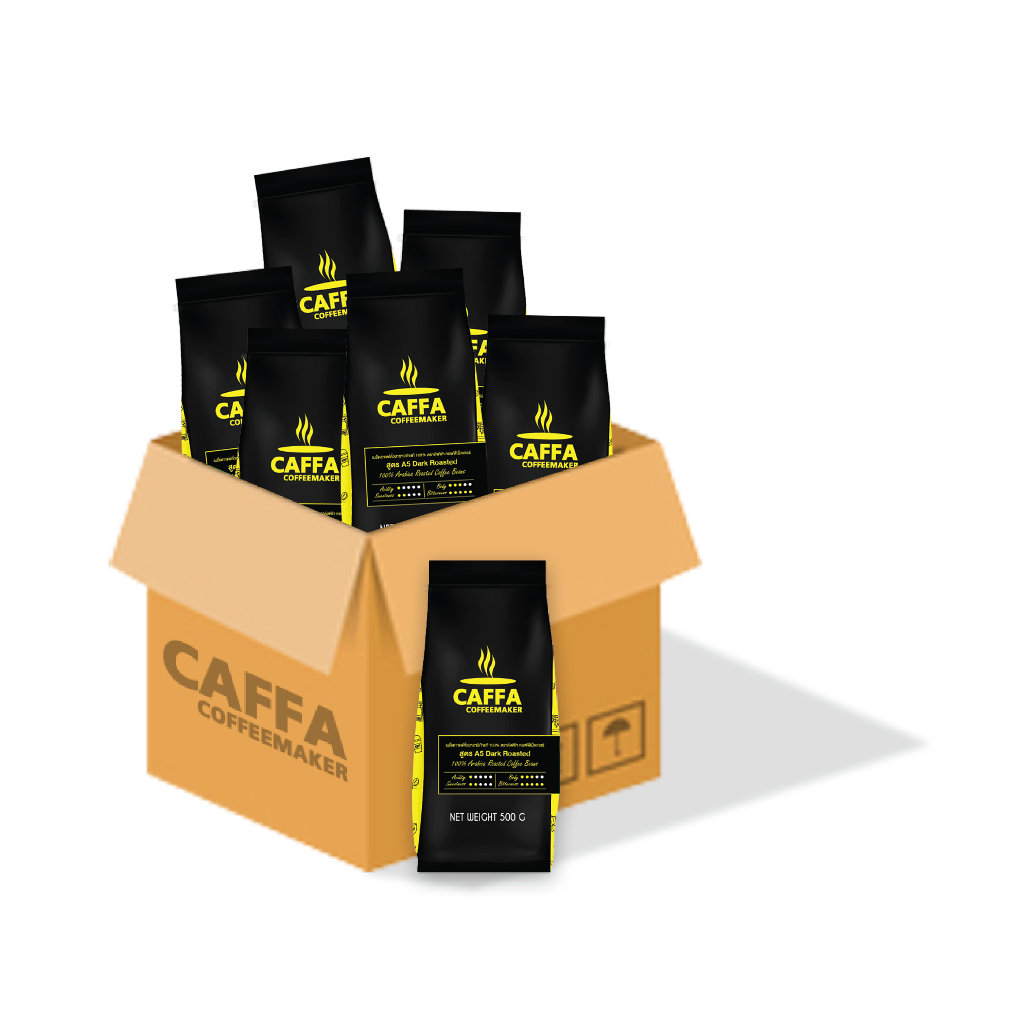 Caffa เมล็ดกาแฟอาราบิก้า 100% A5 Dark Roasted 20ถุง ( ยกลัง 10 กิโลกรัม ) ถุงละ 500 กรัม