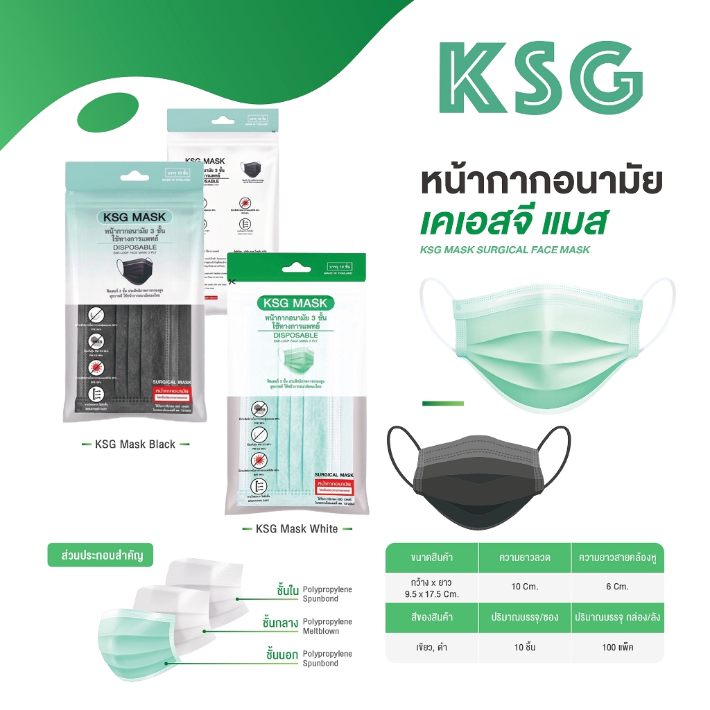 [KSG Official] KSG MASK หน้ากากอนามัยทางการแพทย์ ระดับ 2 Surgical Level 2 Face Mask 3-Layer (ซอง บรรจุ 10 ชิ้น)