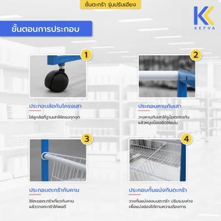 KEFVA ชั้นตะกร้าวางข้อต่อ รุ่นปรับเอียง-ปรับตรงได้ 4ชั้น มีกั้นแบ่ง3ช่อง ชั้นตะแกรงโชว์สินค้า สูง130cm [หน้าเดียว]