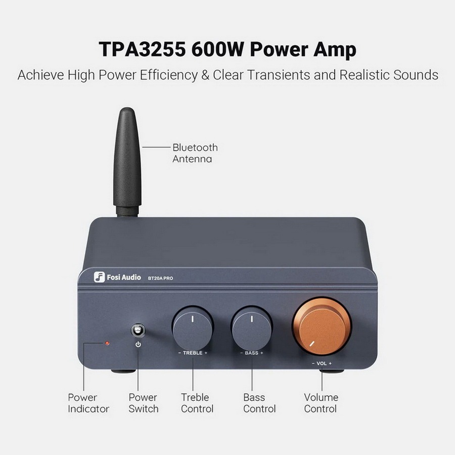 (ประกันศูนย์ไทย) Fosi Audio BT20A Pro เครื่องขยายเสียง Bluetooth Amplifier ขนาดเล็กแต่ทรงพลัง อัพเกรด Op-Amp ได้