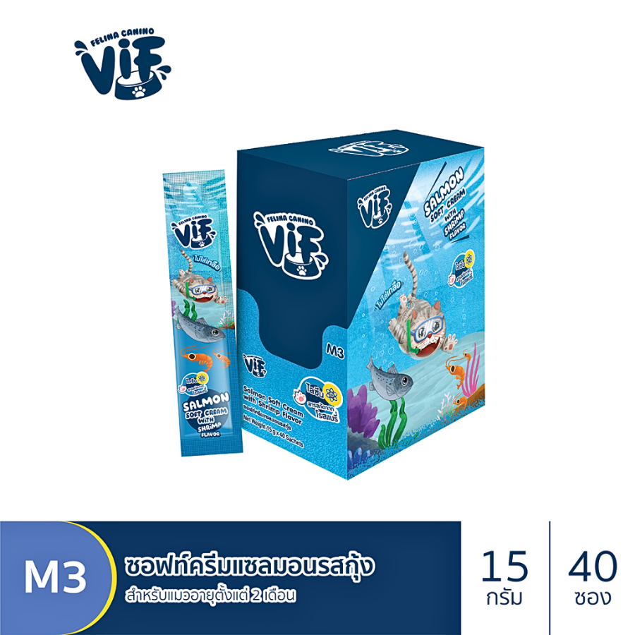 Felina Canino Vif ขนมแมวเลีย รสแซลมอนกับกุ้ง ขนาด 15 G.(x40ซอง)