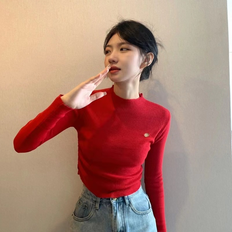 (พร้อมส่ง/ใหม่)#8453เสื้อสเวตเตอร์คอเต่าเสื้อยืดแขนยาวผู้หญิงทรงสลิมแฟชั่น2024สไตล์เกาหลี