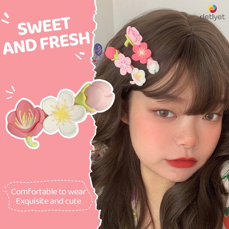 COD🌷กิ๊บติดผมลายดอกไม้สีชมพูน่ารักเกาหลีหวานแฟชั่นหน้าม้าคลิปด้านข้างละเอียดอ่อนเครื่องประดับผมเด็กผู้หญิง-det