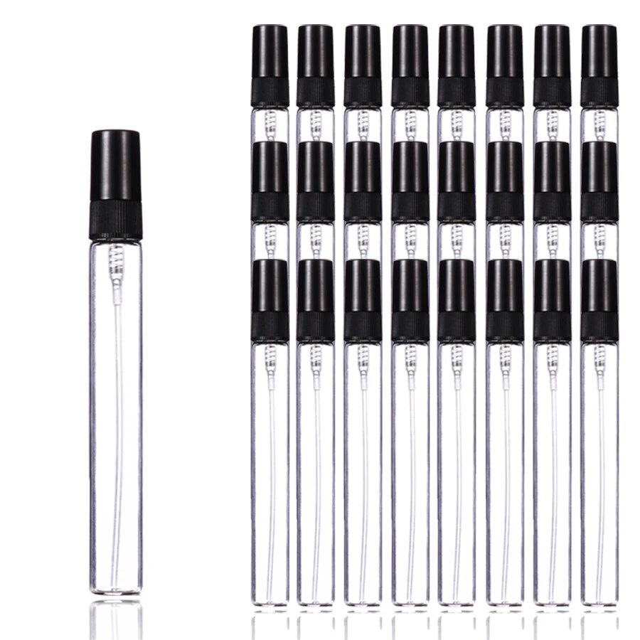 ขวดแก้ว สเปรย์ปากกาใส ฝาดำ 5 ml. 10 ml. ราคาต่อโหล 12 ชิ้น ( 1 โหล )
