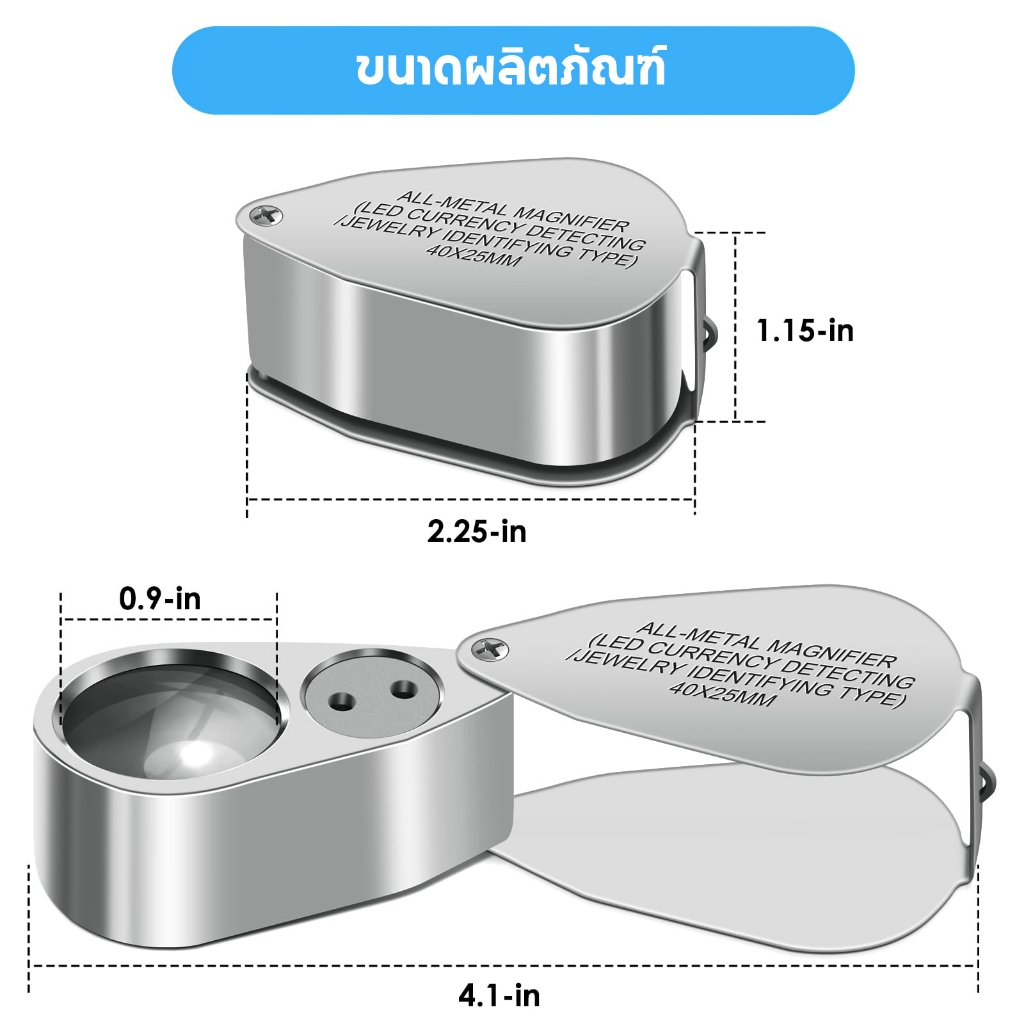 กล้องส่องพระ แว่นส่องพระ ตรวจแบงค์ปลอม แว่นขยายส่องพระ 40X พร้อมไฟ LED UV