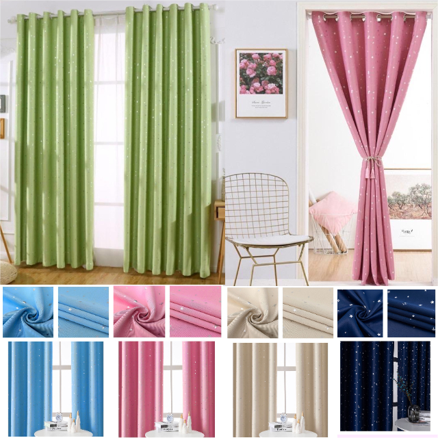 แนะนำ ผ้าม่าน ผ้าม่านทึบแสงลายดาว ห่วงตาไก่ กันแดด กันยูวี ม่านหน้าต่าง-ประตู พร้อมส่ง ราคาพิเศษ มีเก็บเงินปลายทาง