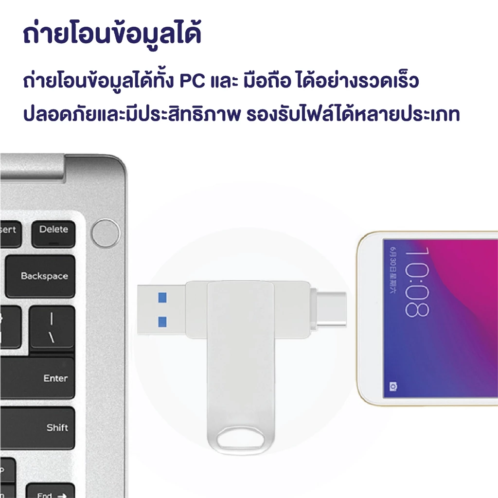 แฟลชไดรฟ์ 2-in-1 USB 3.0 + Type-C OTG สำหรับ Android สมาร์ทโฟน ถ่ายโอนข้อมูลความเร็วสูง thumbnail 5