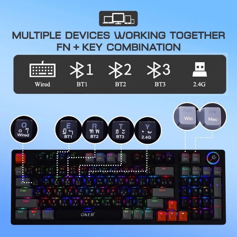 NEW🚀มาใหม่🚀OKER คีย์บอร์ดไร้สาย+Wired+Wireless+Bluetooth ATOMIC TRI-MODE MECHANICAL KEYBOARD full RG