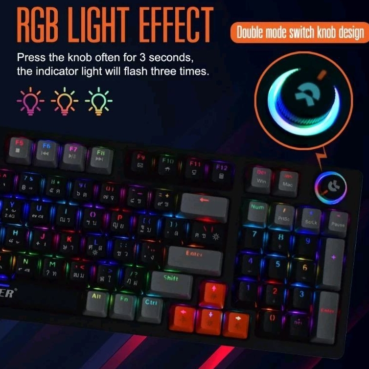 🍒ส่งเร็ว🚀ของแท้💯 OKER คีย์บอร์ดเกมมิ่ง รุ่นK500 ATOMIC TRHMODE MECHANlCAL Keyboard  5in1 Full RGB คี