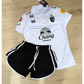 ชุดบอลชุดกีฬาผู้หญิงเสื้อพร้อมกางเกงขนาดฟรีไซร้อก32ถึง38ทรงเข้ารูปกางเกงเอวยางยืดผ้านิ่มเย็นใส่สบายราคาสุดคุ้ม