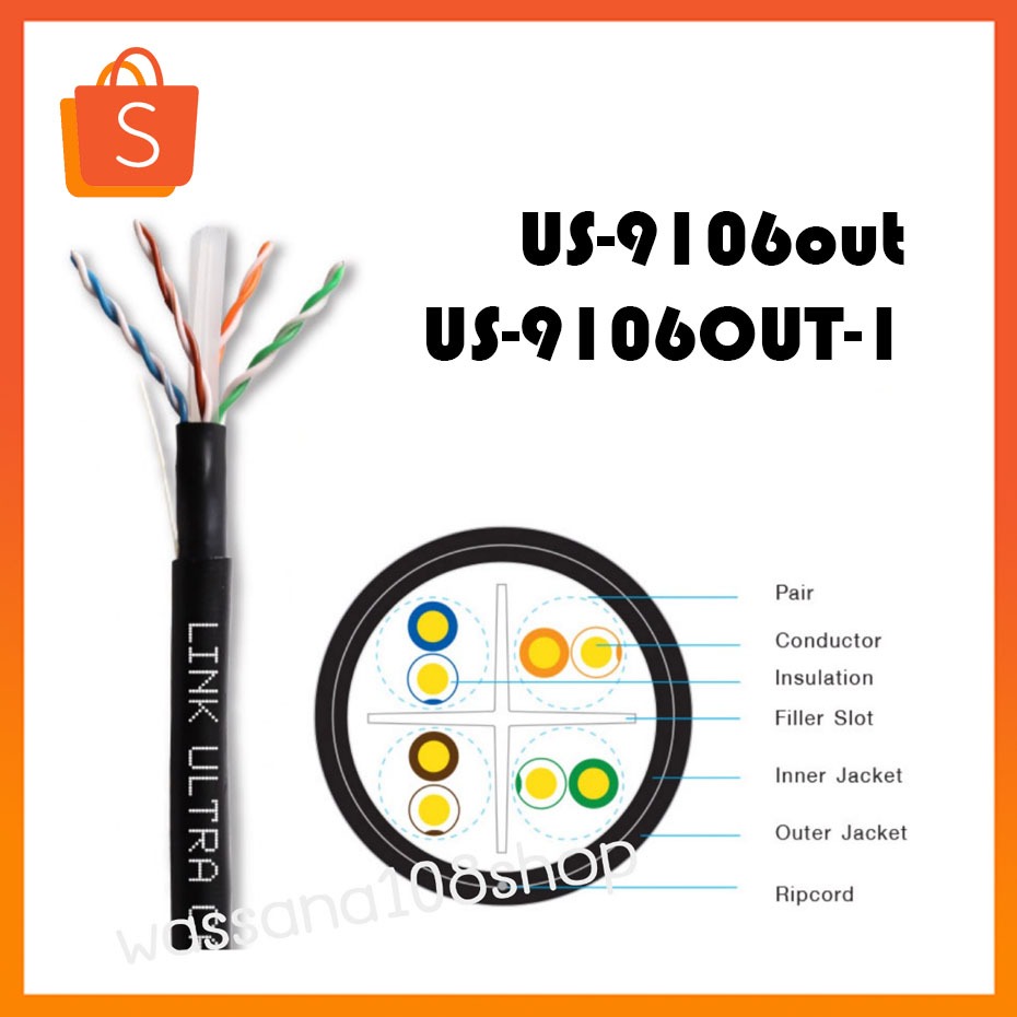 Link CAT6 สายแลน สาย Lan สาย UTP (ภายนอก) เปลือกหุ้ม 2 ชั้นโค้ด US-9106out/US-9106OUT-1 ความเร็วสูงส