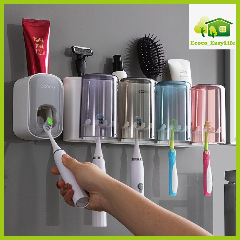 ECOCO ที่เก็บแปรงสีฟัน แบบติดผนัง ที่บีบยาสีฟัน ในห้องน้ำ ติดตั้งง่าย ชั้นวางของในห้องน้ำ